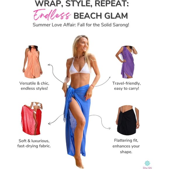 Sarong Wraps For Women Beach Cover Up Skirt Swimsuit Wrap Pareo Coverups Pink - Picture 4 of 8